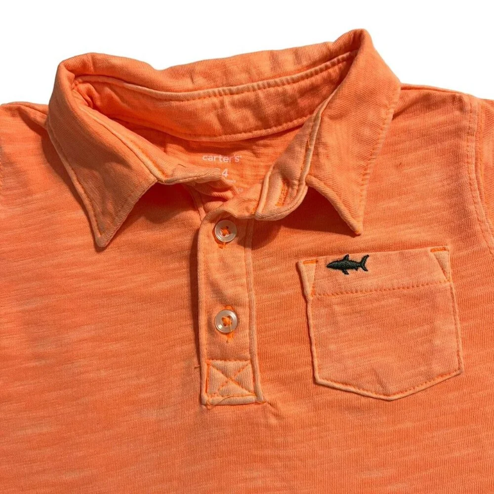 Carter's 24m Orange Shark Slub Cotton Polo Shirt